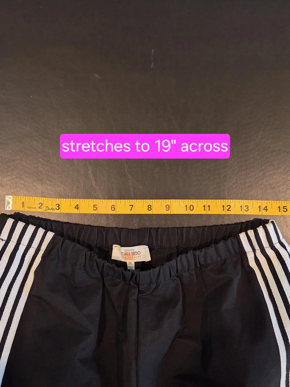 Cali 1850 Los Angeles Black Track Pants White Stripe Side Tie Wide Leg Size M - Picture 5 of 11
